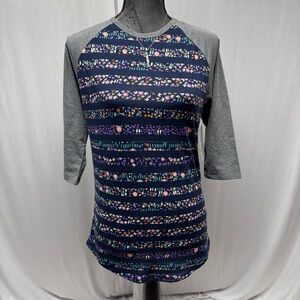 NWT LuLaRoe Randy T-Shirt Purple Floral w/Gray Sleeves - XS